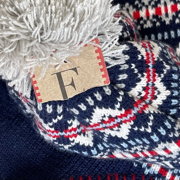 ♥️ELLEN DENGENERES hat and scarf fringe Pom Pom SET KINDNESS Navy Red Set - Picture 3 of 10